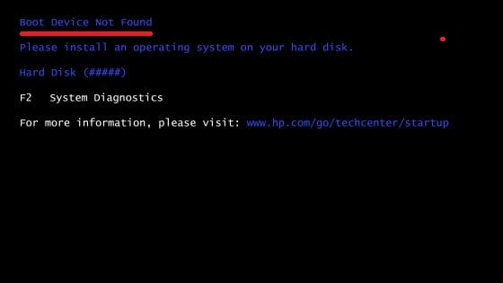 Скриншот Жүктеу құрылғысы HP компаниясында қате табылмады Скриншот ошибки Boot Device Not Found на HP