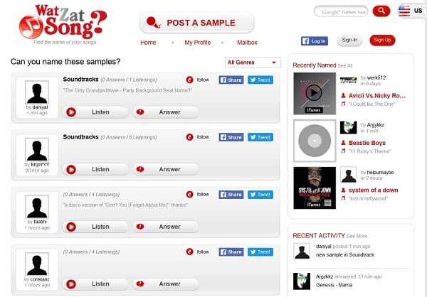 «WatZatSong» сервисінің визуалды түрі Визуальный вид сервиса "WatZatSong"