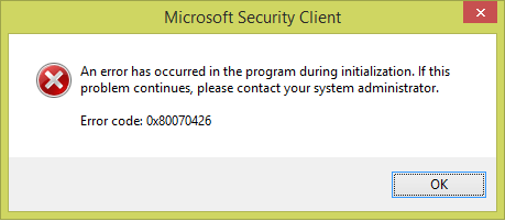 Скриншот қатесі 0x80070426 Скриншот ошибки 0x80070426
