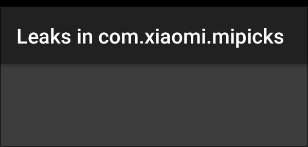 Түсірілімнің таңбашасын іске қосқанда пайда болатын com.xiaomi.mipicks ішіндегі Leak жазуы бар сұр экранды Серый экран с надписью Leaks in com.xiaomi.mipicks, появляющий при запуске ярлыка Leaks